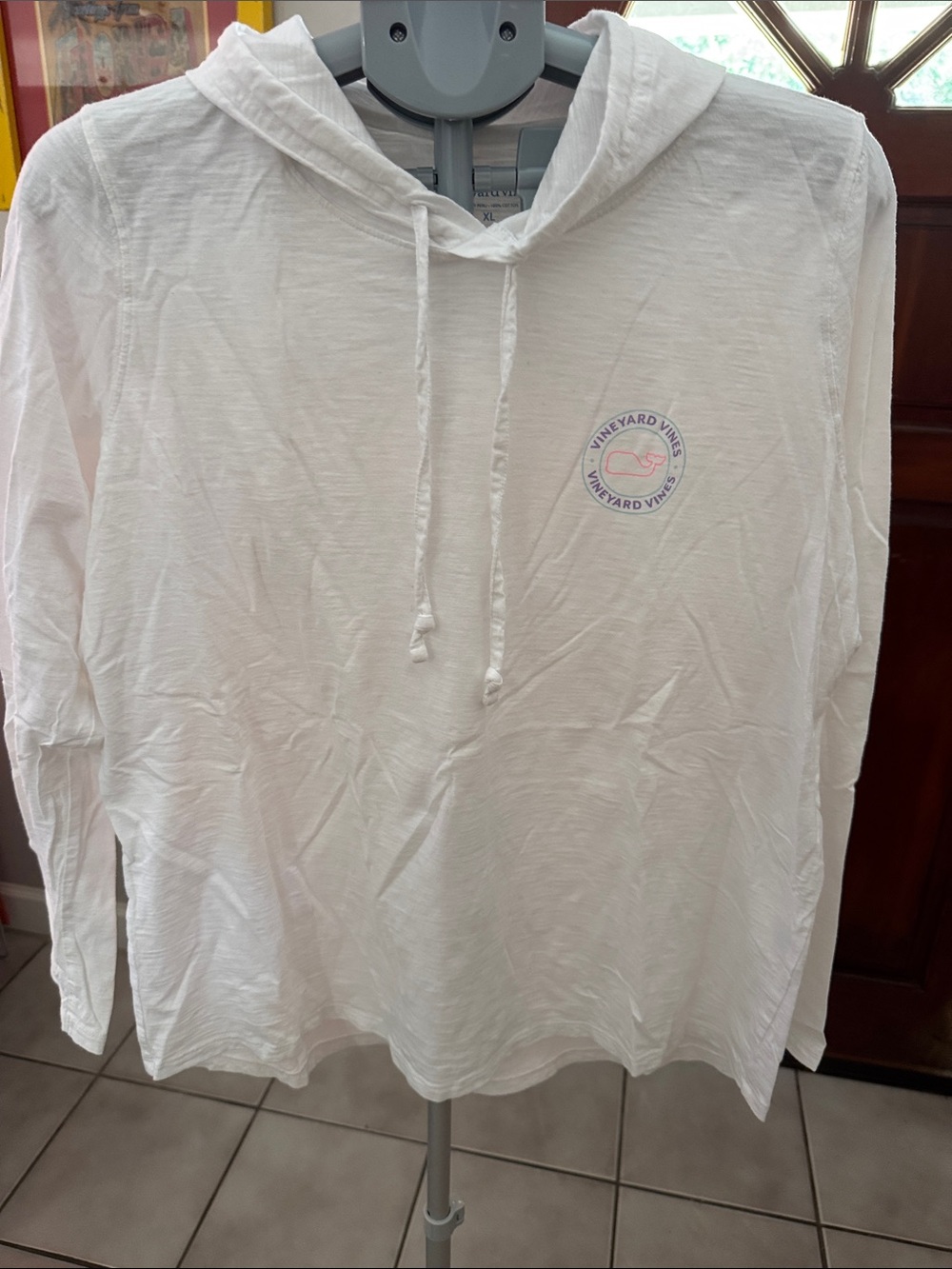 Vineyard Vines White Hooded Long-Sleeve Pullover with Pastel Logo